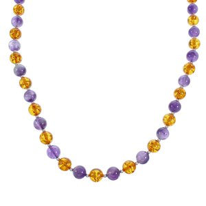 Amber And Amethyst Sterling Silver Navajo Bead Necklace AX123522