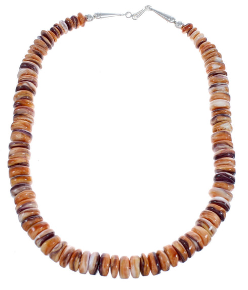 Native American Sterling Silver And Oyster Shell Graduated Rondelle Bead Necklace AX123528