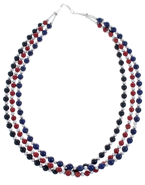 American Indian 3-Strand Multicolor Silver Bead Necklace AX123507