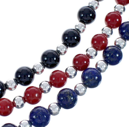 American Indian 3-Strand Multicolor Silver Bead Necklace AX123507