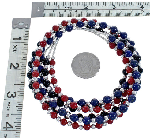 American Indian 3-Strand Multicolor Silver Bead Necklace AX123507