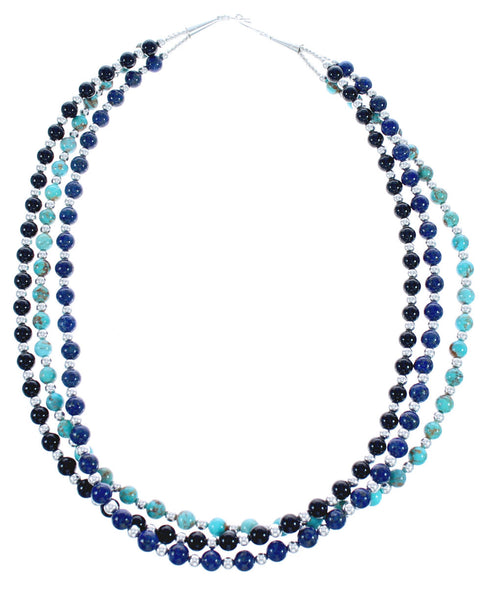 American Indian 3-Strand Multicolor Silver Bead Necklace AX123499