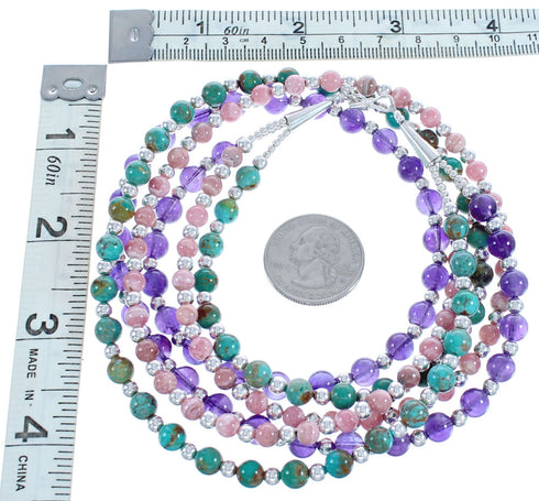 American Indian 3-Strand Multicolor Silver Bead Necklace AX123503