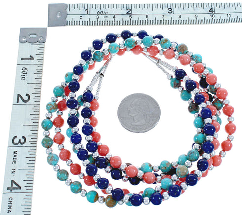 American Indian 3-Strand Multicolor Silver Bead Necklace AX123495