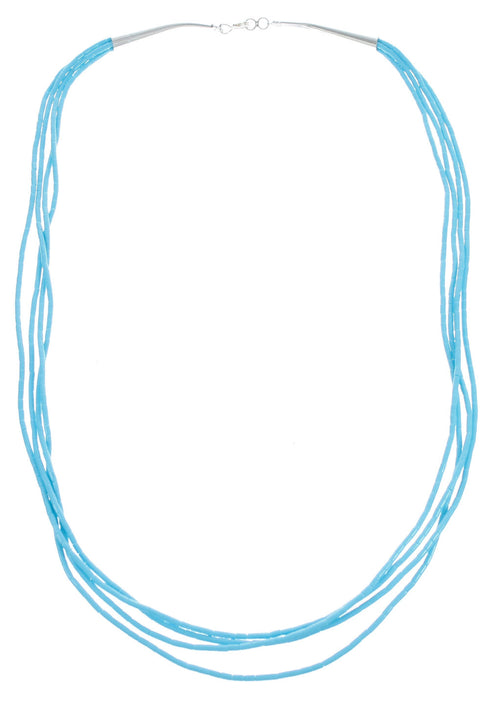 Native American Sterling Silver 4-Strand Turquoise Heishi Bead Necklace AX123538