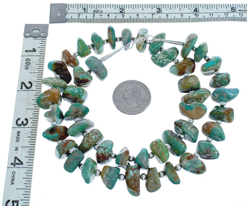 Navajo Kingman Turquoise Genuine Sterling Silver Bead Necklace AX123413