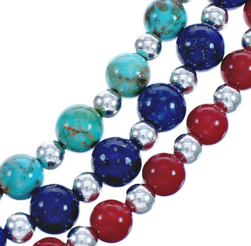 American Indian 3-Strand Multicolor Silver Bead Necklace AX123398