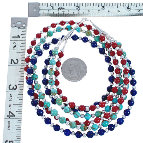 American Indian 3-Strand Multicolor Silver Bead Necklace AX123398