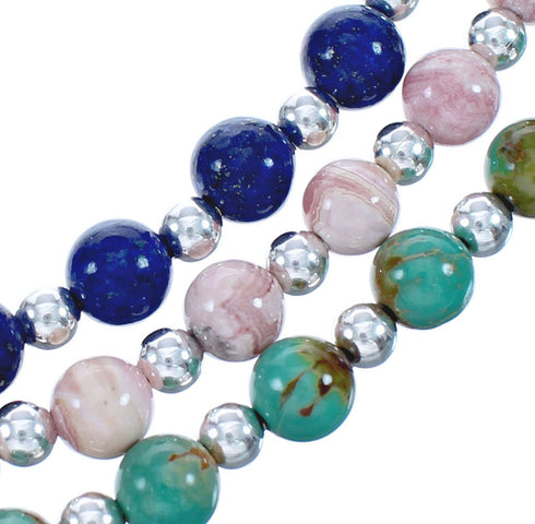 American Indian 3-Strand Multicolor Silver Bead Necklace AX123400
