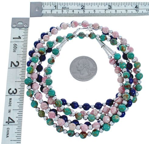 American Indian 3-Strand Multicolor Silver Bead Necklace AX123400