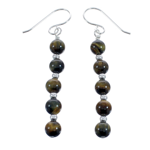 Tiger Eye And Sterling Silver Native American Bead Hook Dangle Earrings AX123590