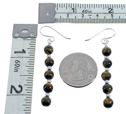 Tiger Eye And Sterling Silver Native American Bead Hook Dangle Earrings AX123590