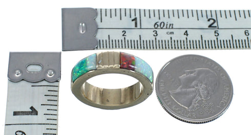 Multicolor Sterling Silver 14K Gold Navajo Ring Size 7-1/4 AX123622