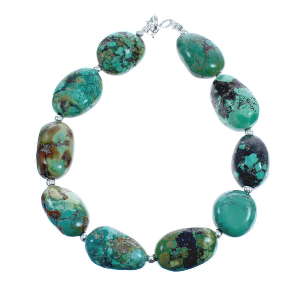 Native American Sterling Silver Kingman Turquoise Bead Bracelet JX123448