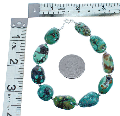 Native American Sterling Silver Kingman Turquoise Bead Bracelet JX123448