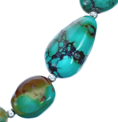 Kingman Turquoise Native American Bead And Silver Necklace JX123458