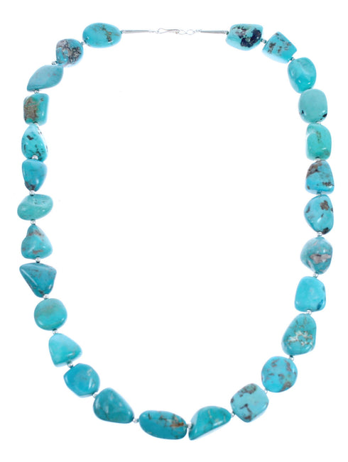 Kingman Turquoise Native American Bead And Silver Necklace JX123462
