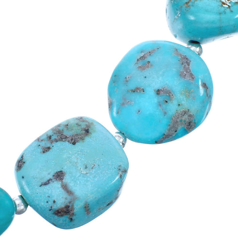 Kingman Turquoise Native American Bead And Silver Necklace JX123462