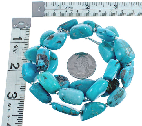 Kingman Turquoise Native American Bead And Silver Necklace JX123462