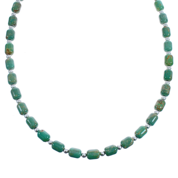 Kingman Turquoise Native American Bead And Silver Necklace JX123457