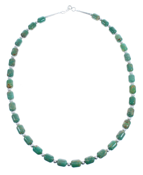 Kingman Turquoise Native American Bead And Silver Necklace JX123457