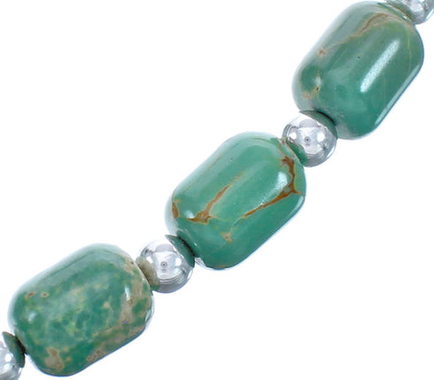 Kingman Turquoise Native American Bead And Silver Necklace JX123457