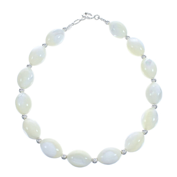 Native American Genuine Sterling Silver Mother of Pearl Bead Bracelet JX123367