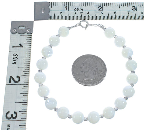 Native American Genuine Sterling Silver Mother of Pearl Bead Bracelet JX123365