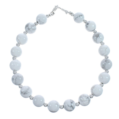 Genuine Native American Sterling Silver Howlite Bead Bracelet JX123368