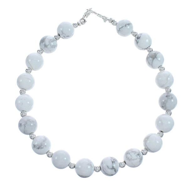 Genuine Native American Sterling Silver Howlite Bead Bracelet JX123368