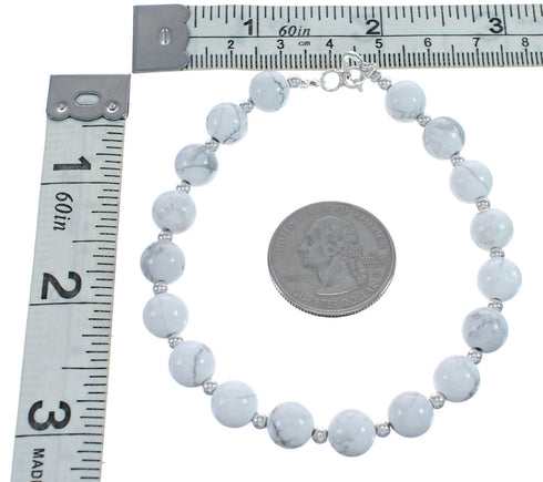 Genuine Native American Sterling Silver Howlite Bead Bracelet JX123368