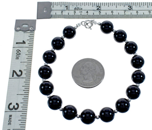 Native American Onyx Genuine Sterling Silver Bead Bracelet JX123375