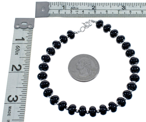 Native American Onyx Genuine Sterling Silver Bead Bracelet JX123371