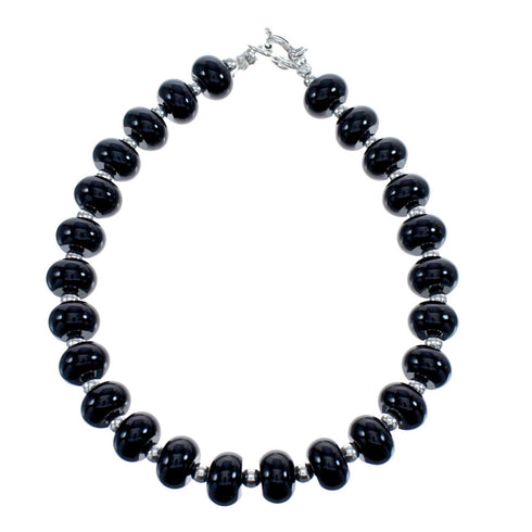 Native American Onyx Genuine Sterling Silver Bead Bracelet JX123376