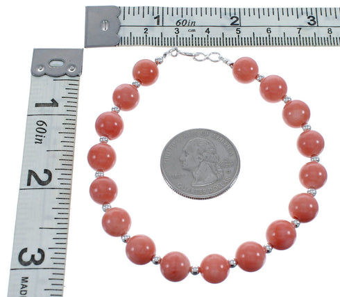 Native American Pink Coral Sterling Silver Bead Bracelet JX123403
