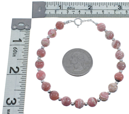 Native American Rhodochrosite Sterling Silver Bead Bracelet JX123408