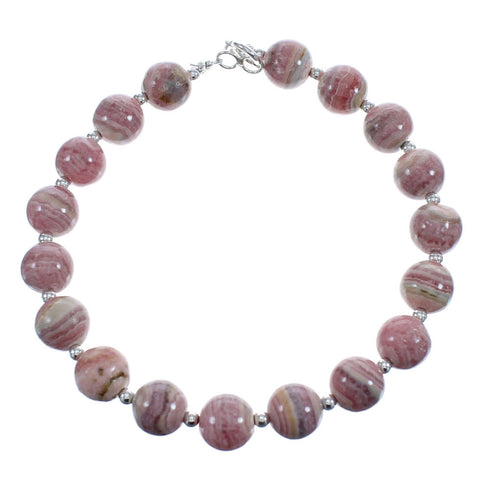Native American Rhodochrosite Sterling Silver Bead Bracelet JX123377