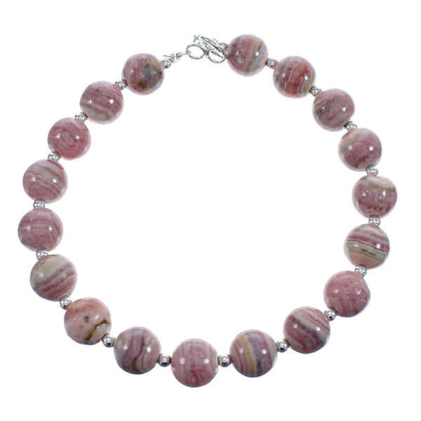 Native American Rhodochrosite Sterling Silver Bead Bracelet JX123377