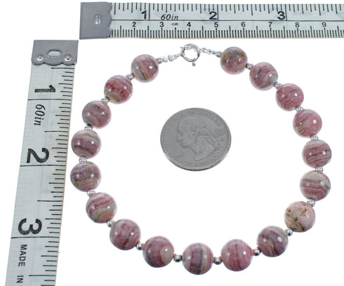 Native American Rhodochrosite Sterling Silver Bead Bracelet JX123377
