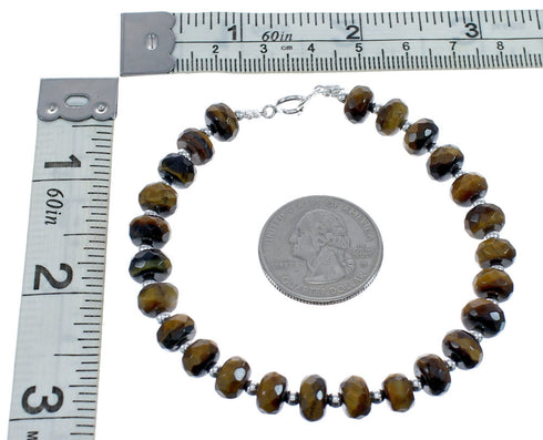 Native American Tiger Eye Silver Bead Bracelet JX123380