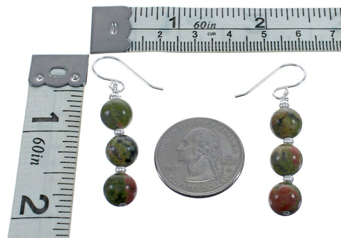 Unakite Sterling Silver Bead Hook Dangle Earrings JX123432