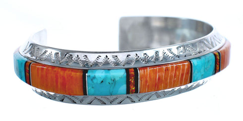 Native American Sterling Silver Multistone Inlay Cuff Bracelet AX123716