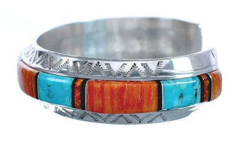 Native American Sterling Silver Multistone Inlay Cuff Bracelet AX123716