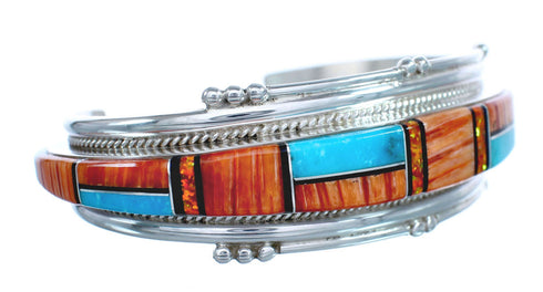 Native American Sterling Silver Multistone Inlay Cuff Bracelet AX123714