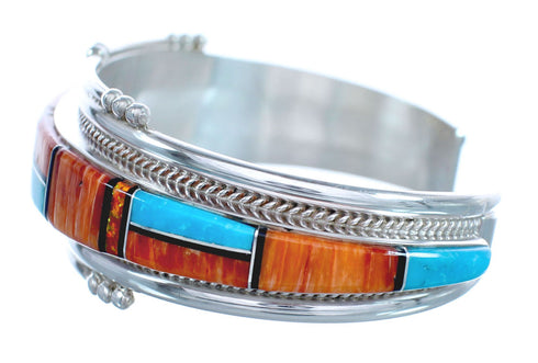 Native American Sterling Silver Multistone Inlay Cuff Bracelet AX123714