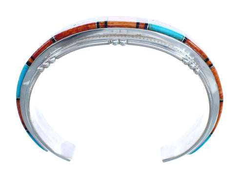 Native American Sterling Silver Multistone Inlay Cuff Bracelet AX123714