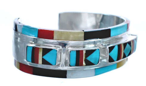 Multicolor Inlay Sterling Silver Zuni Cuff Bracelet AX123710