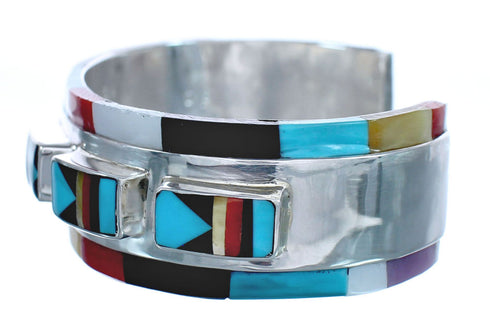 Multicolor Inlay Sterling Silver Zuni Cuff Bracelet AX123710