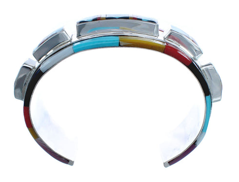 Multicolor Inlay Sterling Silver Zuni Cuff Bracelet AX123710