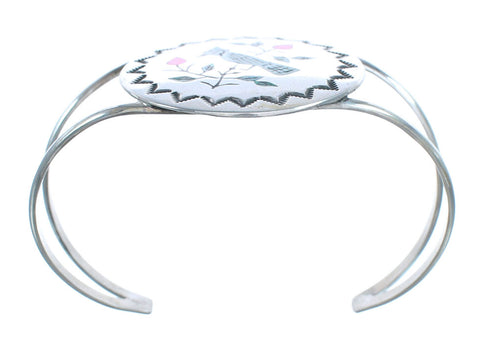 Sterling Silver Multicolor Inlay Blue Jay Zuni Indian Cuff Bracelet AX123743
